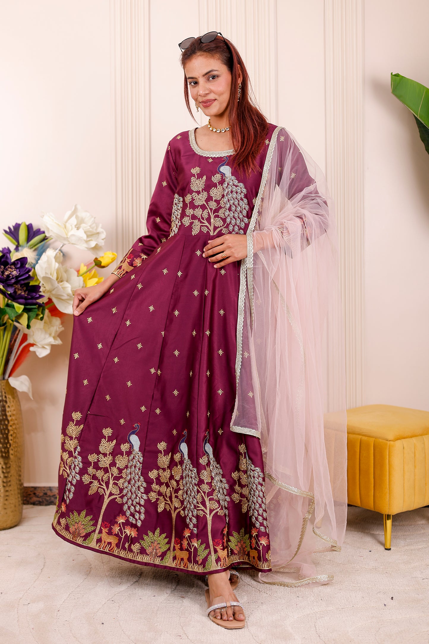 Wine Peacock Embroidered Women dress Outfit Set ✨🦚