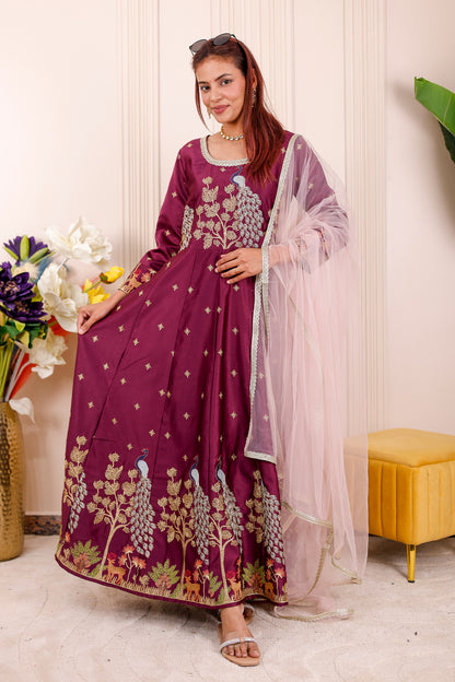 Wine Peacock Embroidered Women dress Outfit Set ✨🦚