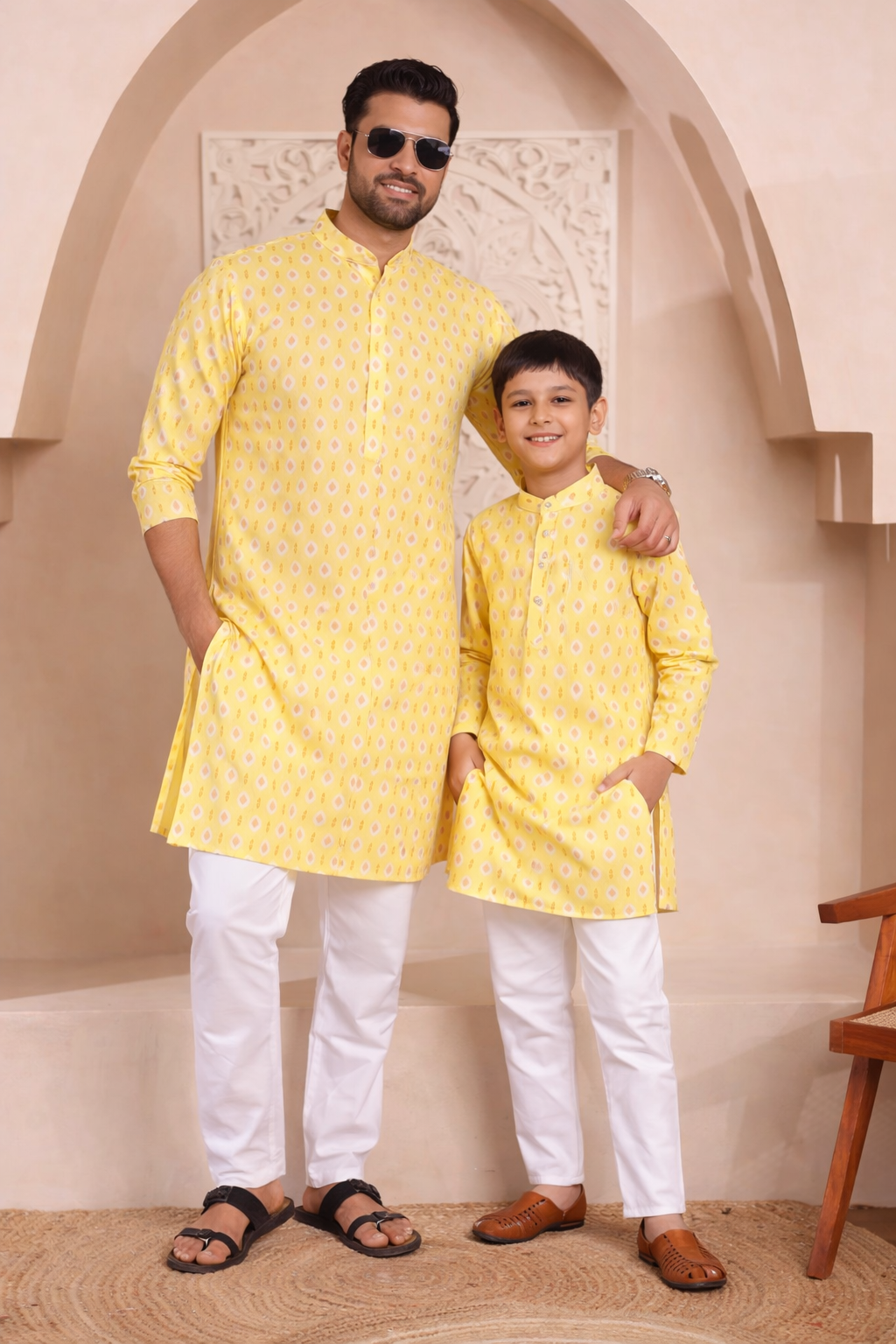 Father-Son Haldi Vibes Kurta Pajama Combo Set