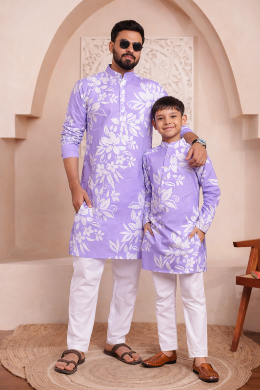 Father-Son Lavender Harmony Kurta Pajama Combo Set