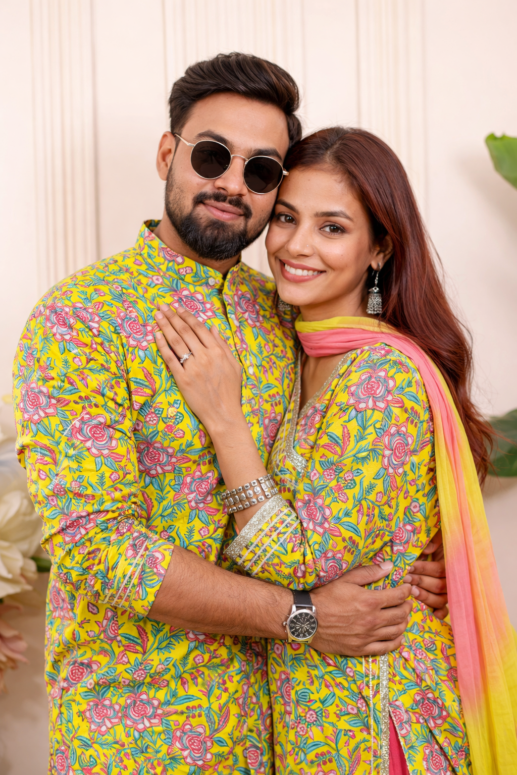 Rangoli Yellow Festive | Couple Matching Kurta Outfit
