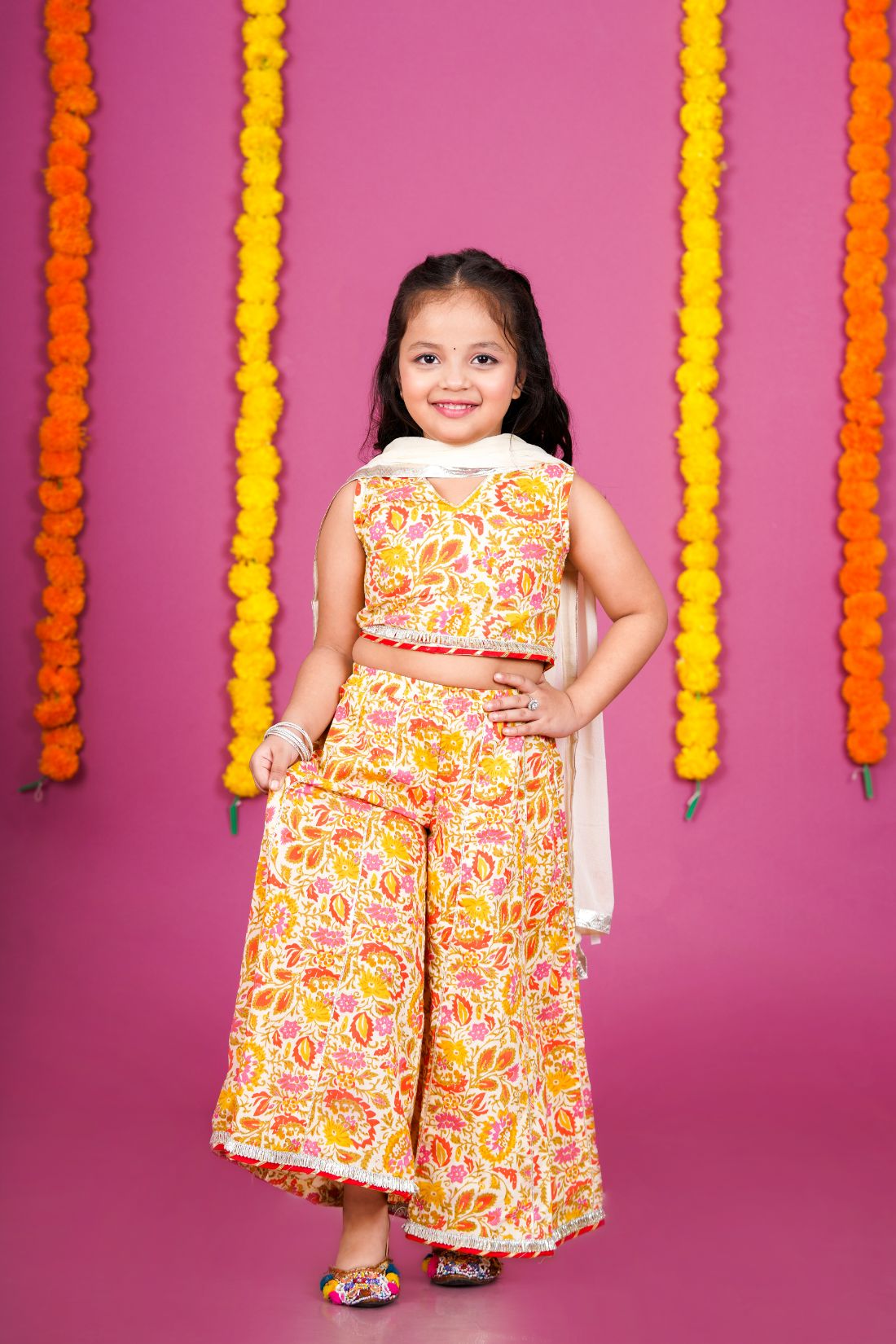 Sharara, Crop Top and Duptta set