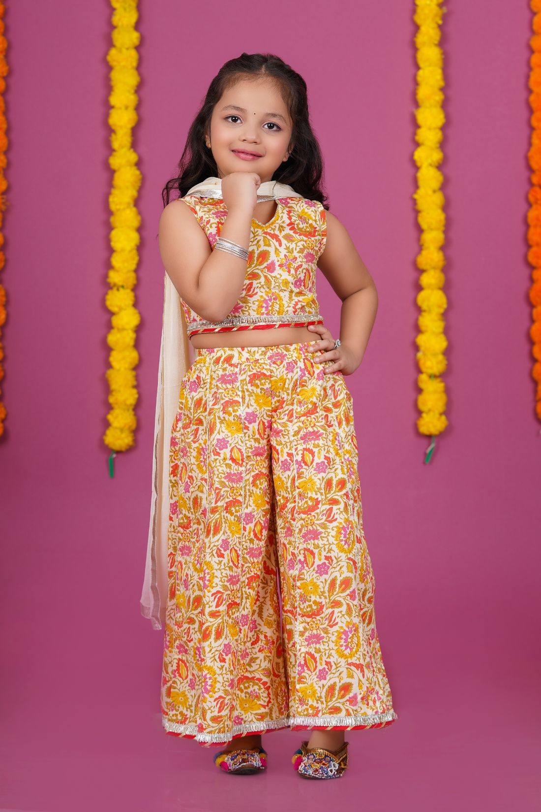 Sharara, Crop Top and Duptta set