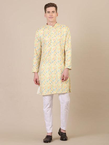 Father-Son Yellow Printed Kurta Pajama Combo set