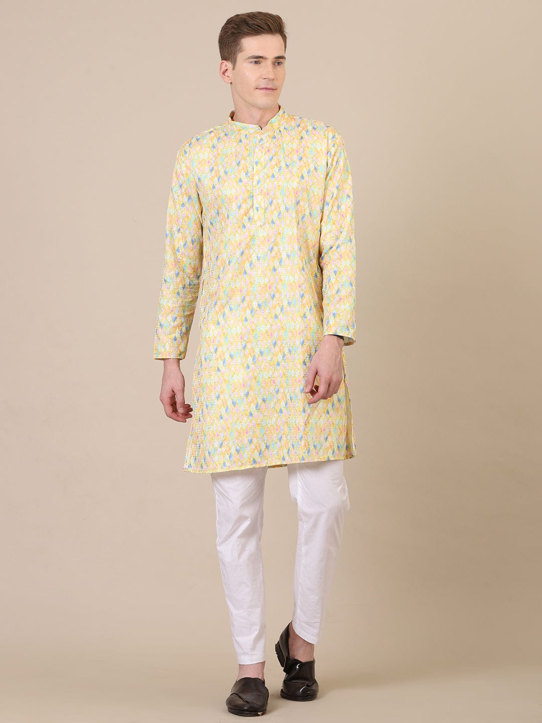 Father-Son Yellow Printed Kurta Pajama Combo set
