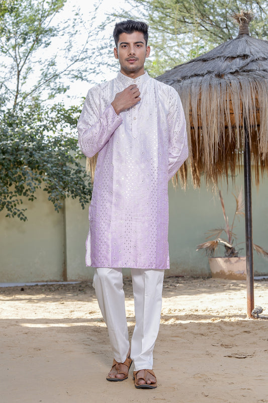 Men Solo: Men’s Mauve Tie & Dye Ombre Kurta Pajama – Modern Festive Outfit for Weddings & Parties