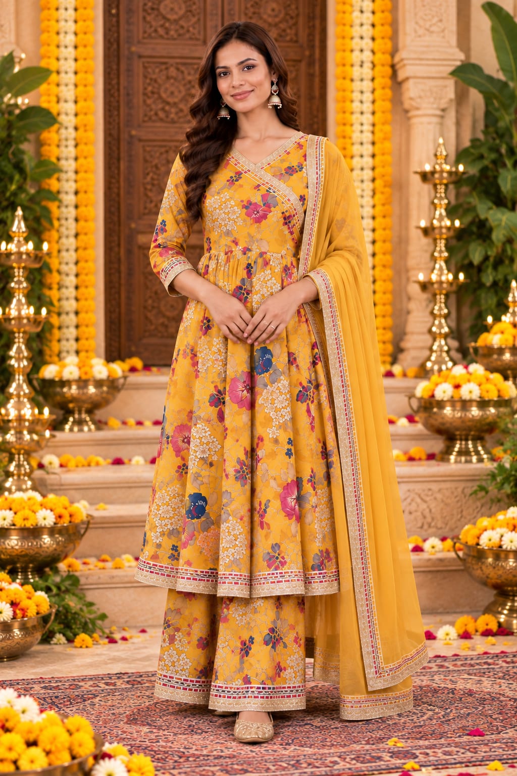Golden Marigold Floral | Couple Matching Kurta Outfit