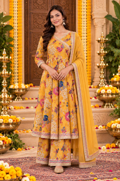 Golden Marigold Floral | Couple Matching Kurta Outfit