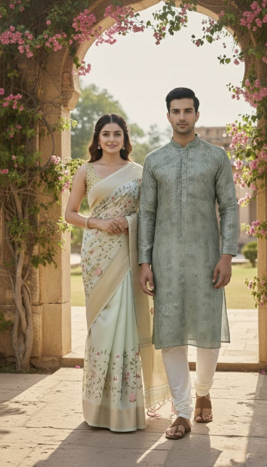 Sea Green Ethnic Couple Wear 👑