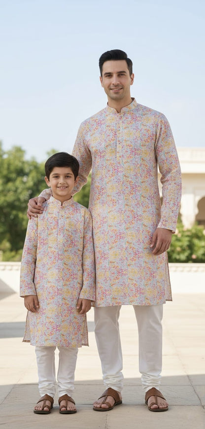 Father-Son Spring Bloom Kurta Pajama Combo Set