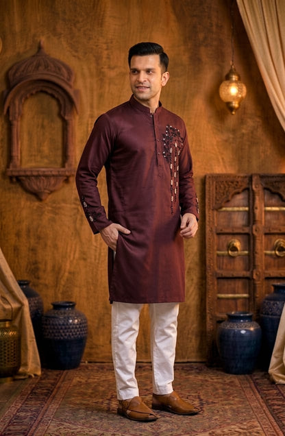 Father-Son Maroon Emroidered Kurta Pajama Combo Set