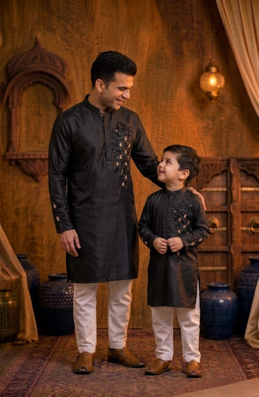 Black Emroidered Boy Kurta Pajama Set 💖✨