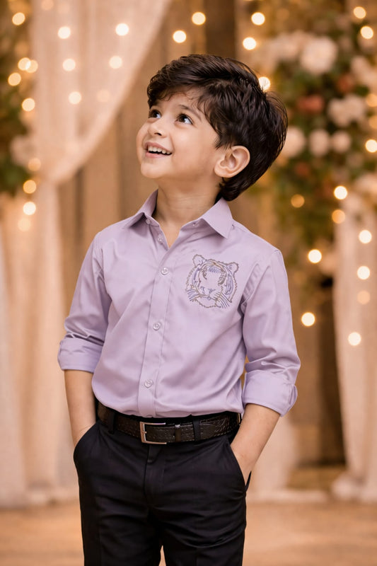 Lilac Tiger Embellished | Shirt For Boys