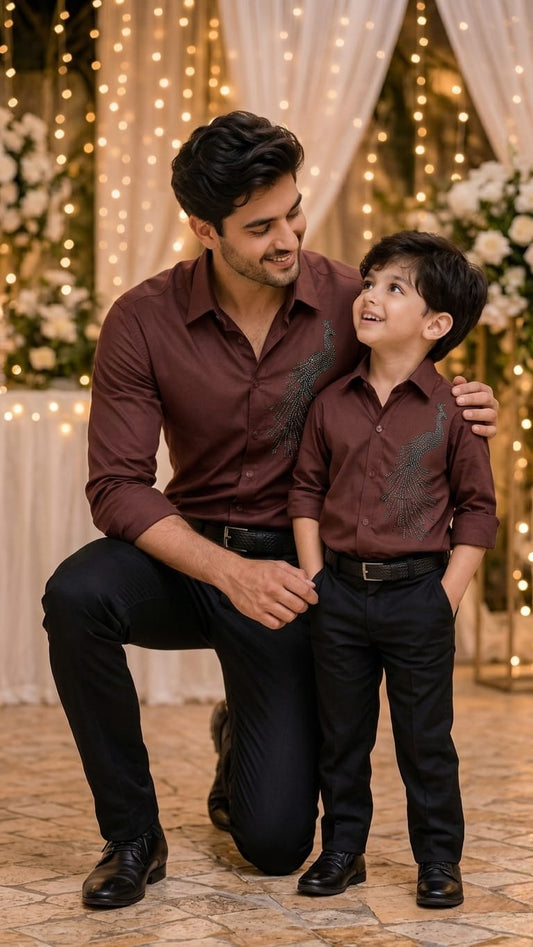 Maroon Peacock Embellished | Father-Son Matching Partywear Shirt