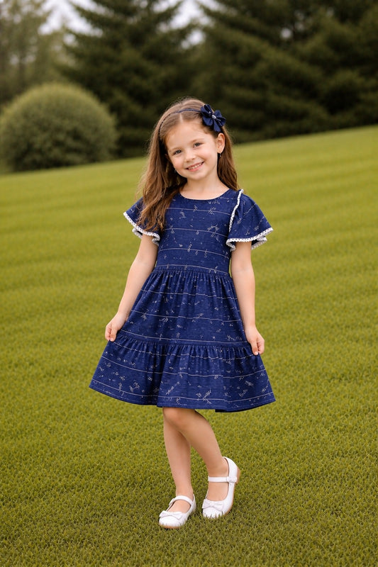 blue signature print girl dress