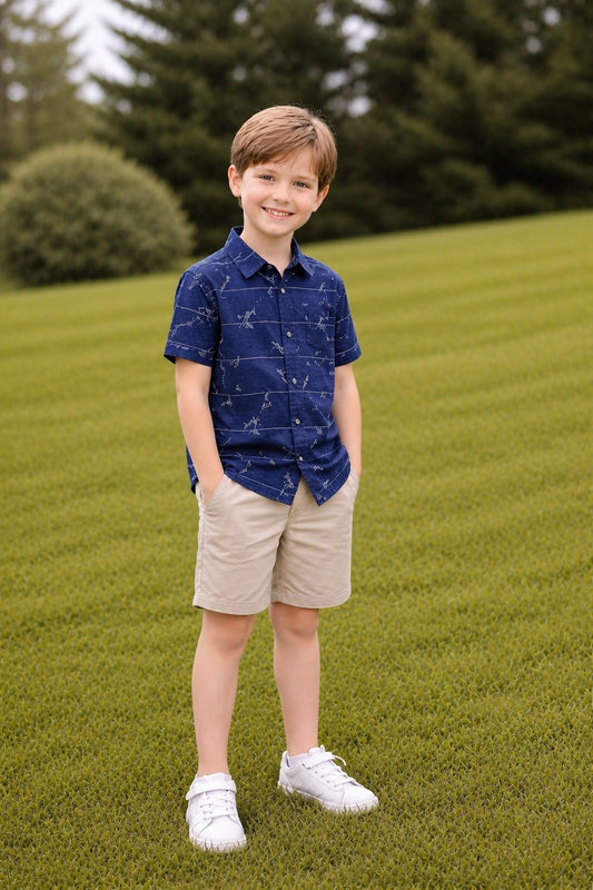 blue signature print Boys shirts