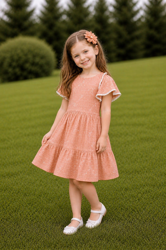 peach  signature print girl dress