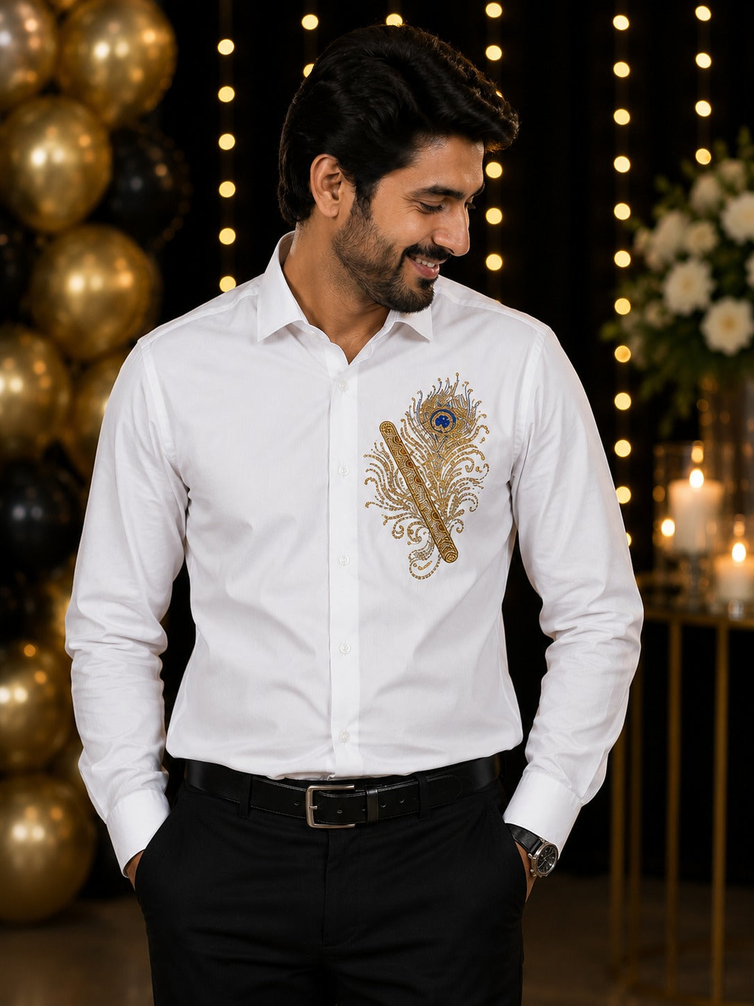 White Feather Embellished | Father-Son Partywear Shirt