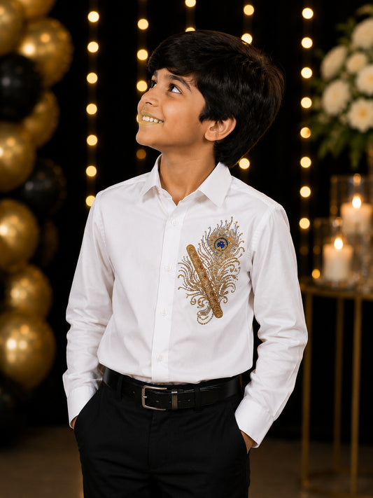 White Feather  embelished boys shirt