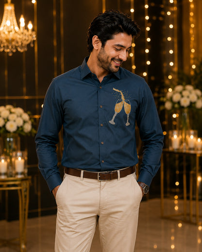 Dark Green Champagne  Embellished | Father-Son Partywear Shirt