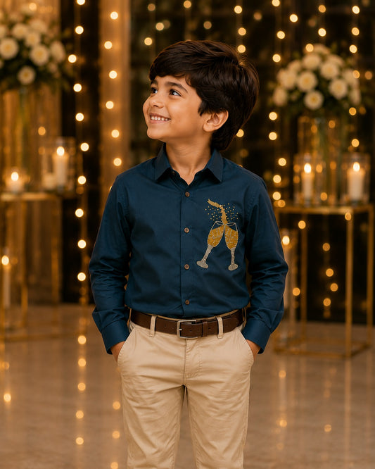 Dark Green Champagne  embelished boys  shirt