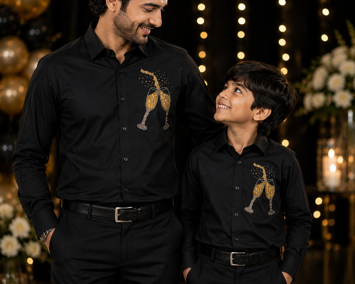 Black Champagne Embellished | Father-Son Partywear Shirt