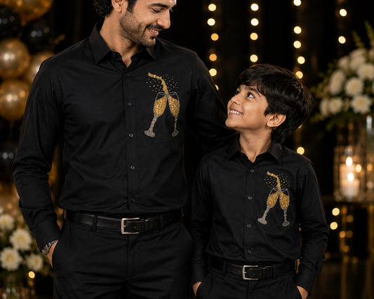 Black Champagne Embellished | Father-Son Partywear Shirt