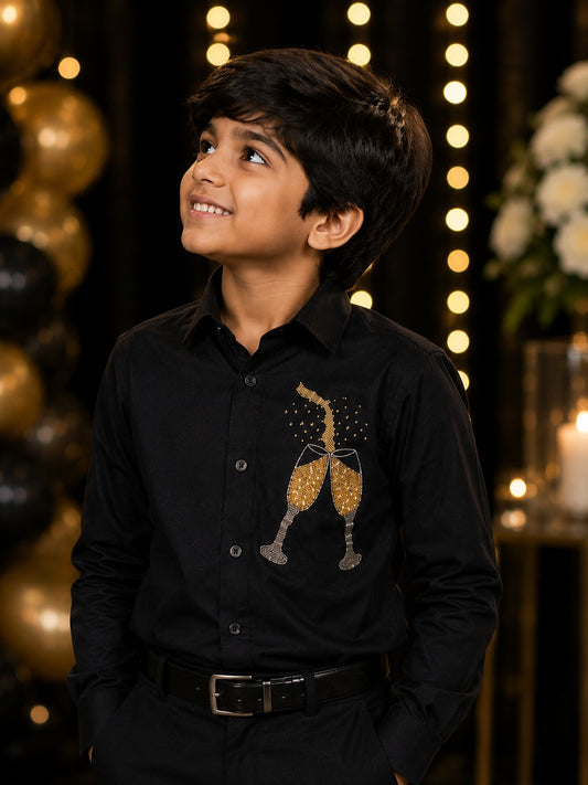 Black Champagne  embelished boys  shirt