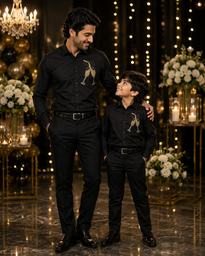 Black Champagne Embellished | Father-Son Partywear Shirt