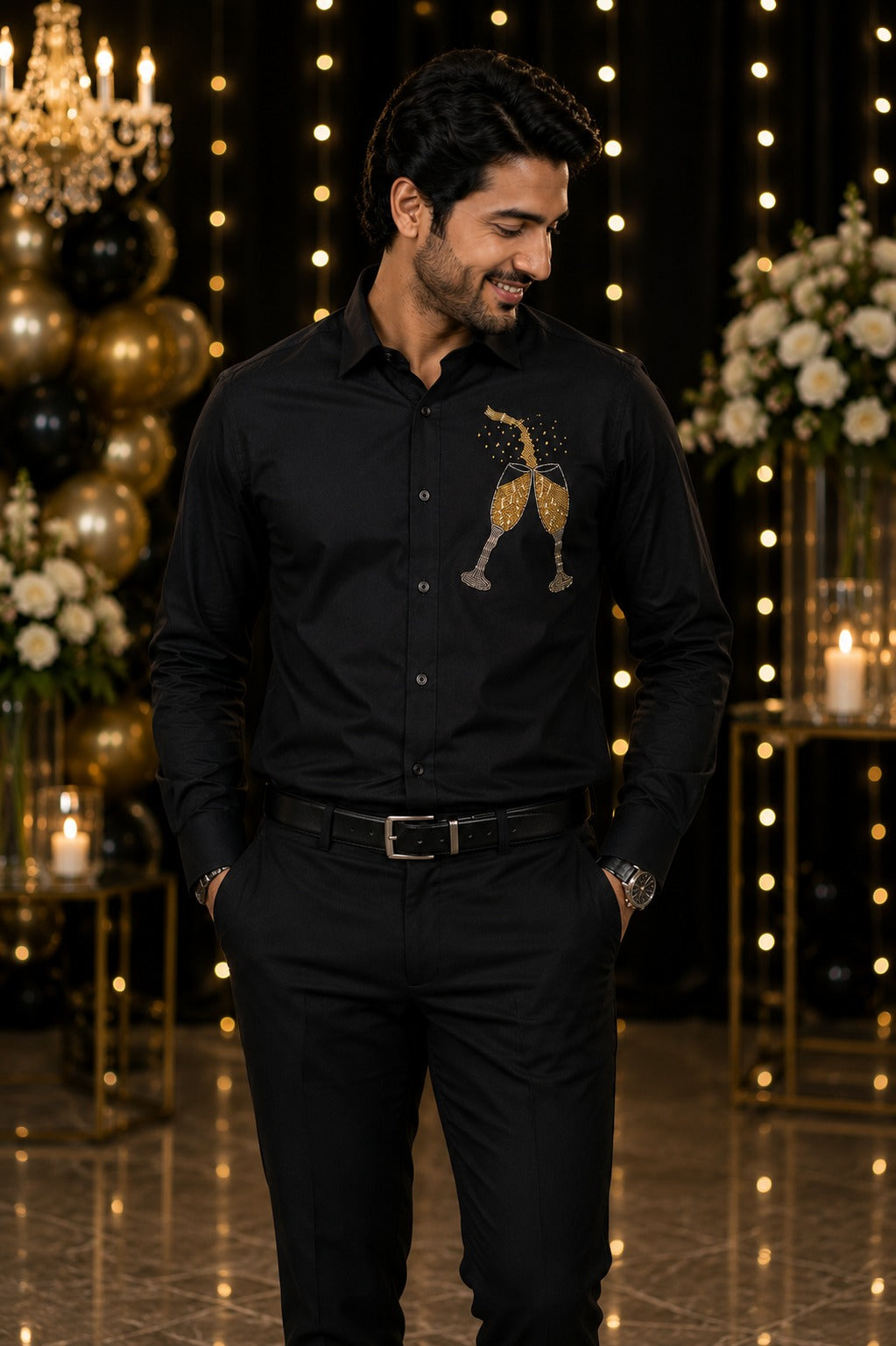 Black Champagne Embellished | Father-Son Partywear Shirt