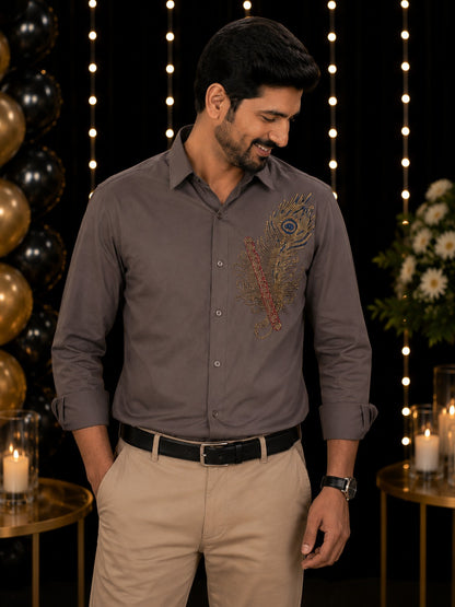 Charcoal Grey Feather Embellished | Father-Son Partywear Shirt