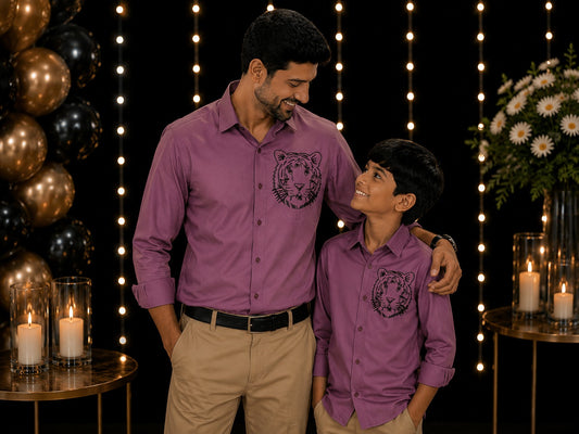 Mauve Tiger Embellished | Father-Son Partywear Shirt