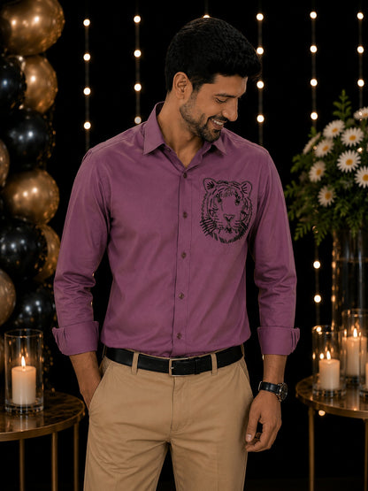 Mauve Tiger Embellished | Father-Son Partywear Shirt
