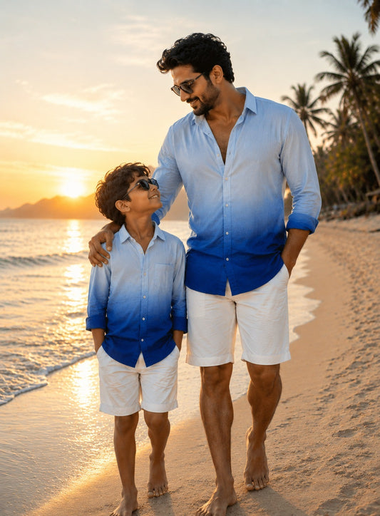 Coastal Blue Ombre | Father-Son Shirt Matching Set