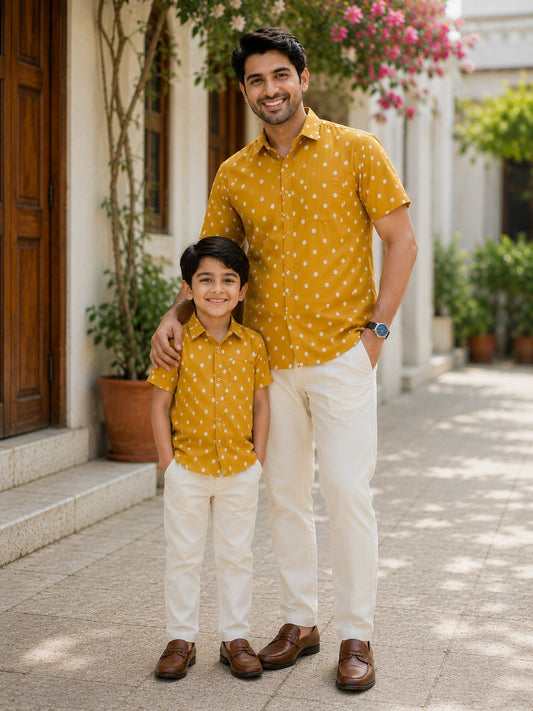 Golden Polka | Father-Son Shirt Matching Set