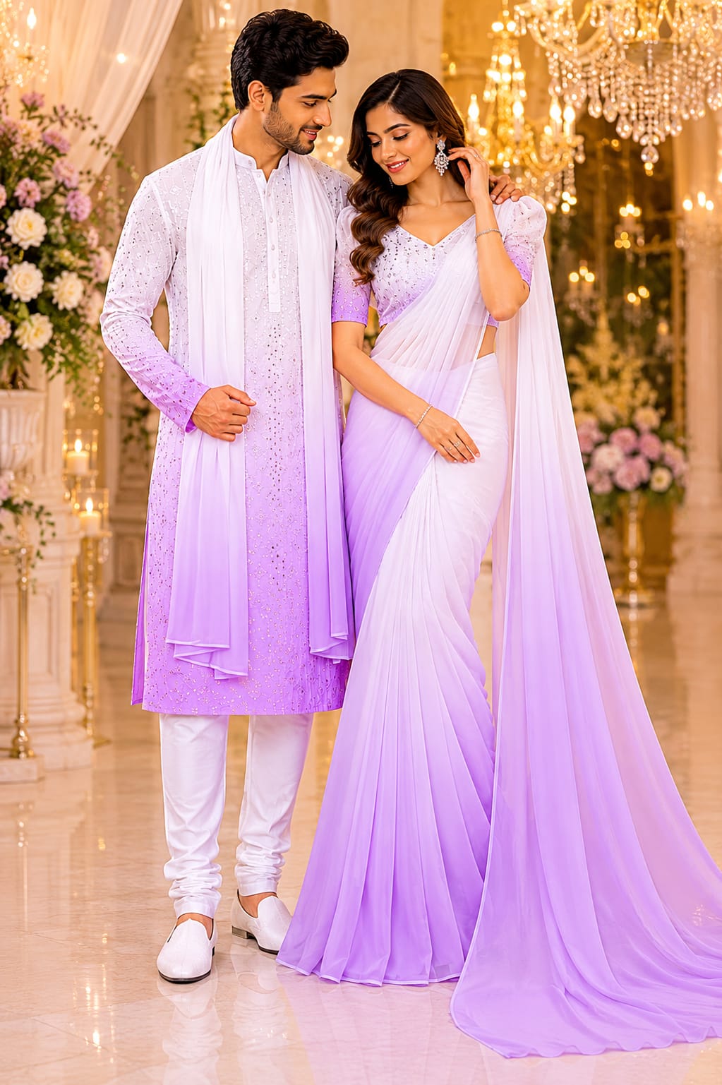 Lavender Mehfil | Saree & Kurta Couple Set