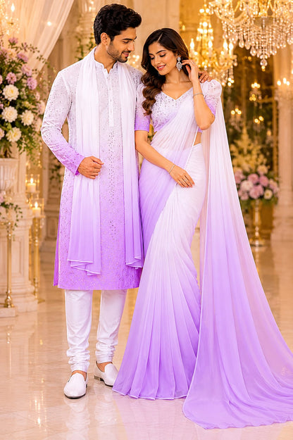 Lavender Mehfil | Saree & Kurta Couple Set
