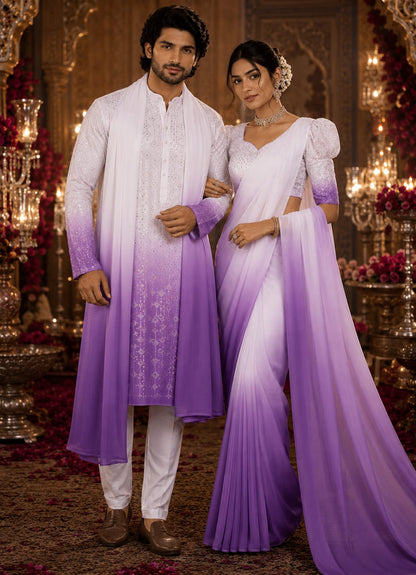 Lilac Riwaaz | Saree & Kurta Couple Set