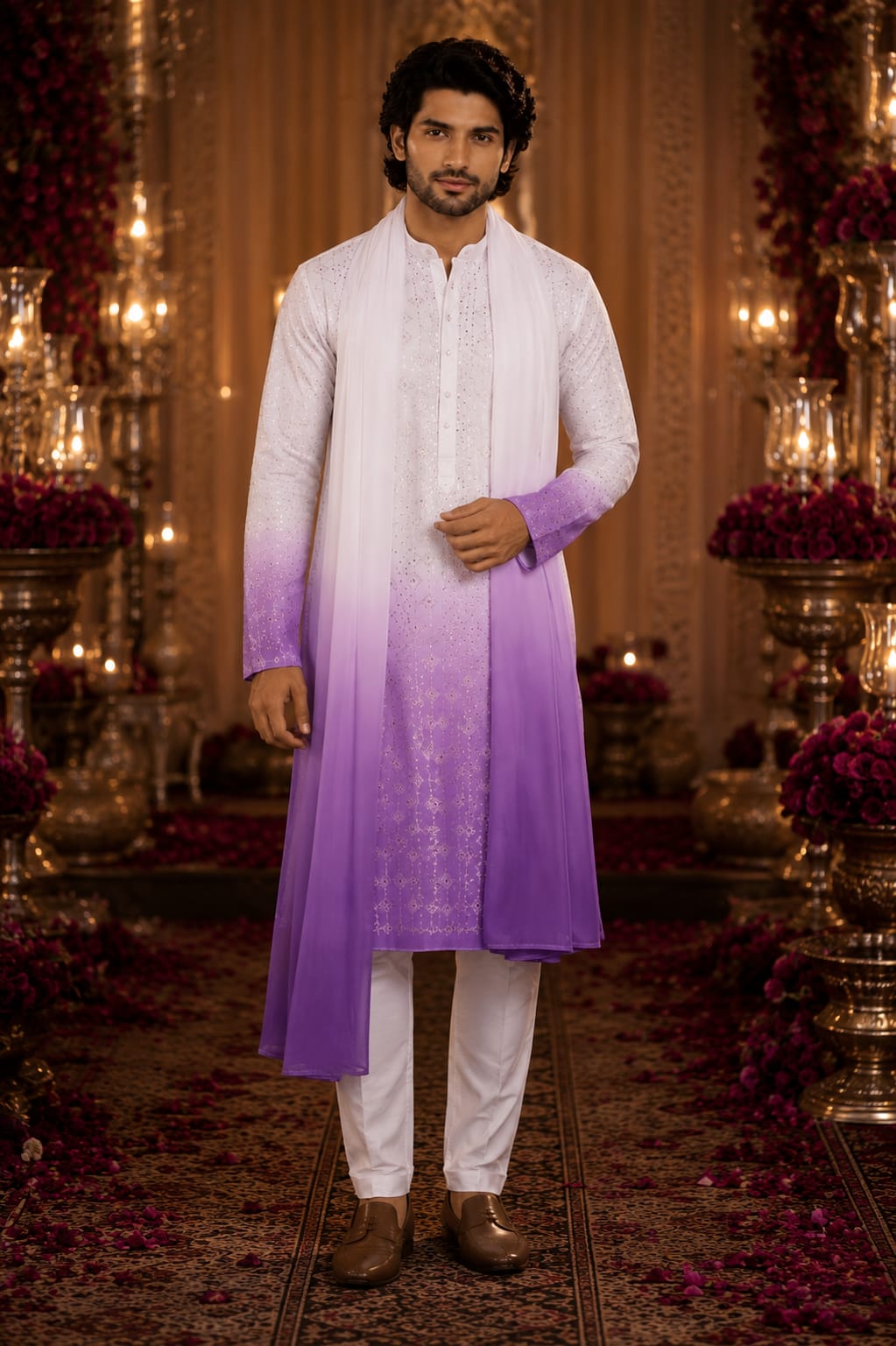 Lilac Riwaaz | Saree & Kurta Couple Set