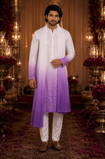 Lilac Riwaaz | Saree & Kurta Couple Set