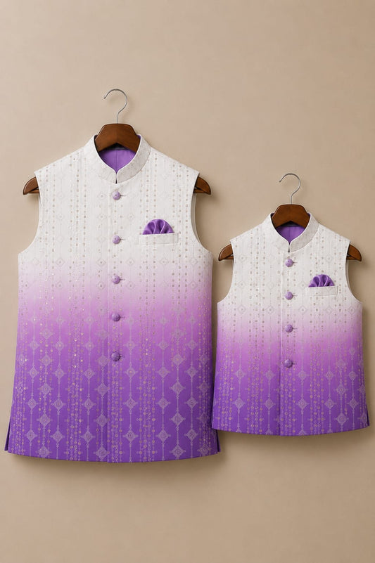 Lavender Mehfil | Father Son Nehru Jacket Combo