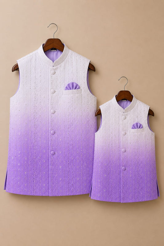 Lilac Riwaaz | Father Son Nehru Jacket Combo