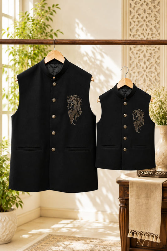 Black Stallion | Father Son Nehru Jacket Set
