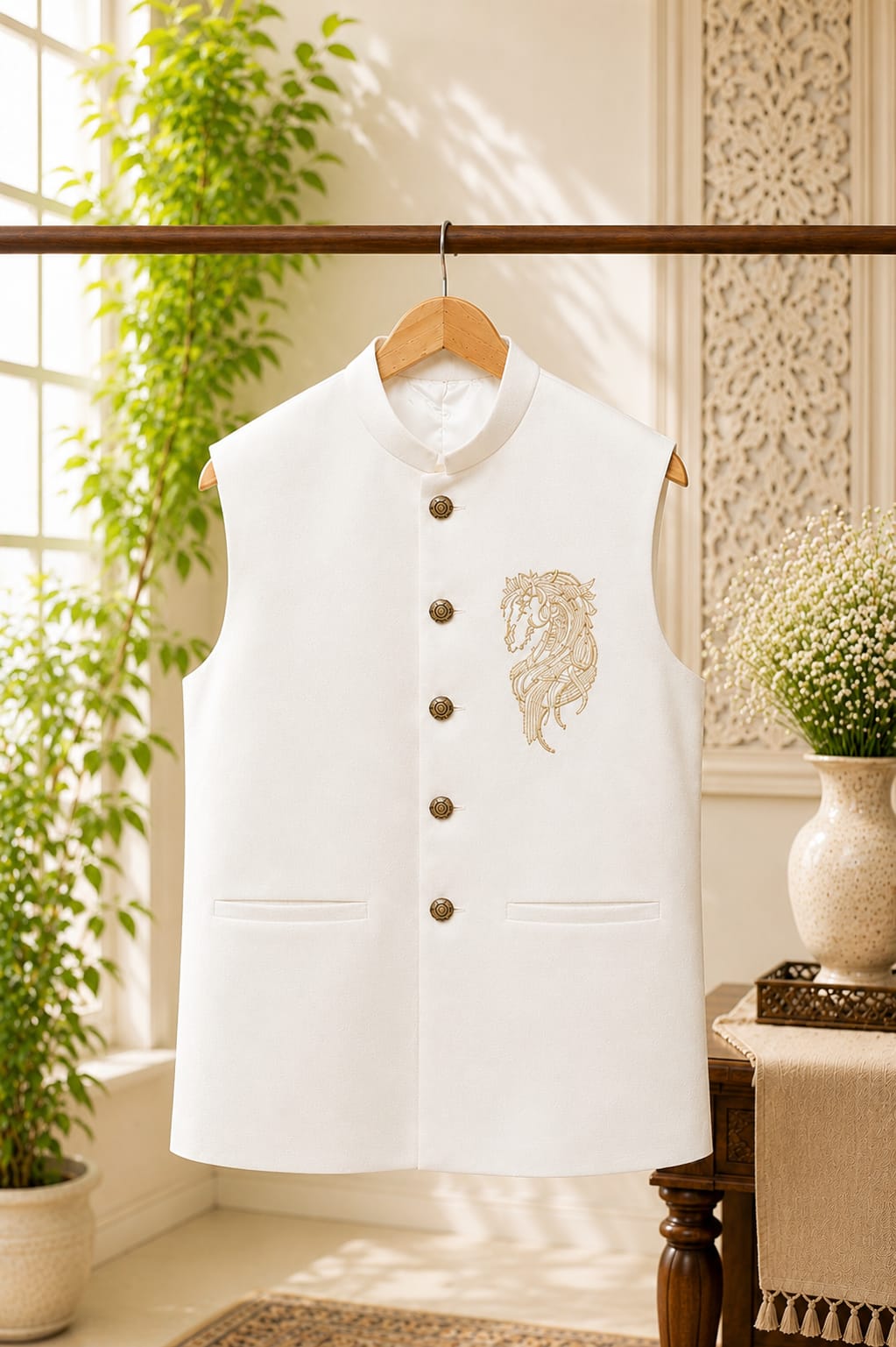 Regal Horse Embroidered | Father Son Nehru Jacket Combo