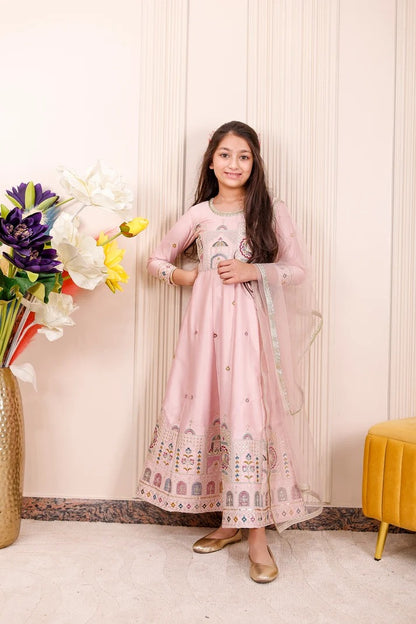 Pastel Pink Heritage Embroidered | Brother Sister Matching Ethnic Set
