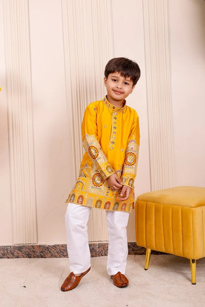 Yellow Heritage Embroidered | Brother Sister Matching Ethnic Set