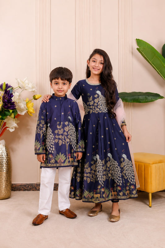 Nazakat Royal Blue | Brother Sister Matching Ethnic Set