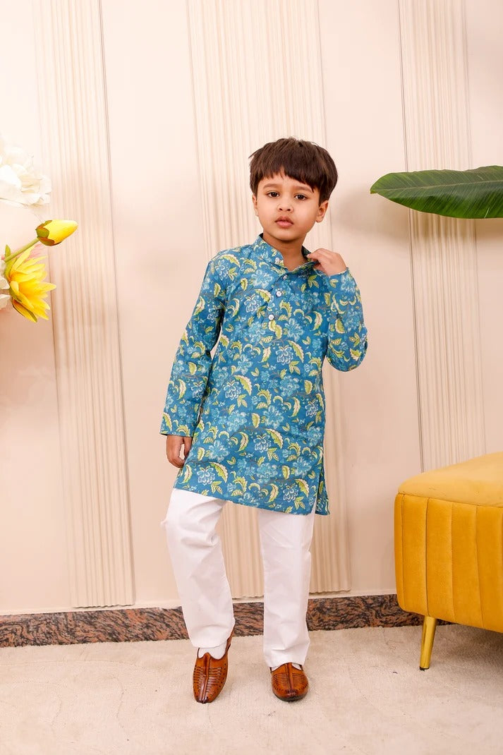 Blue Floral | Brother Sister Matching Ethnic Set