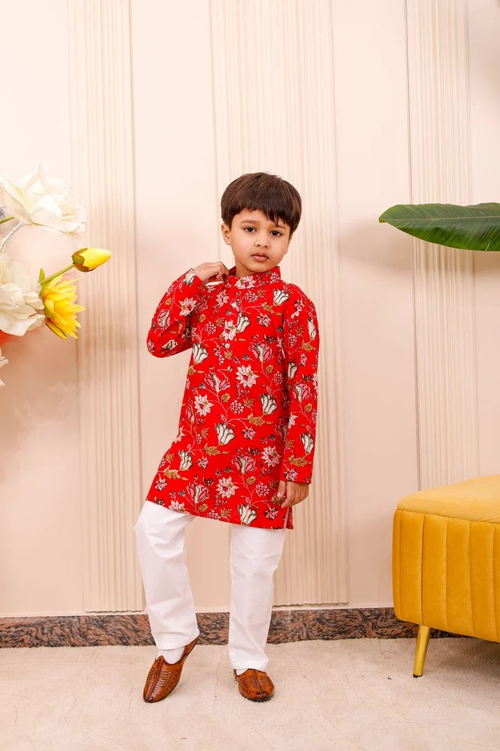 Red Floral | Brother Sister Matching Ethnic Set