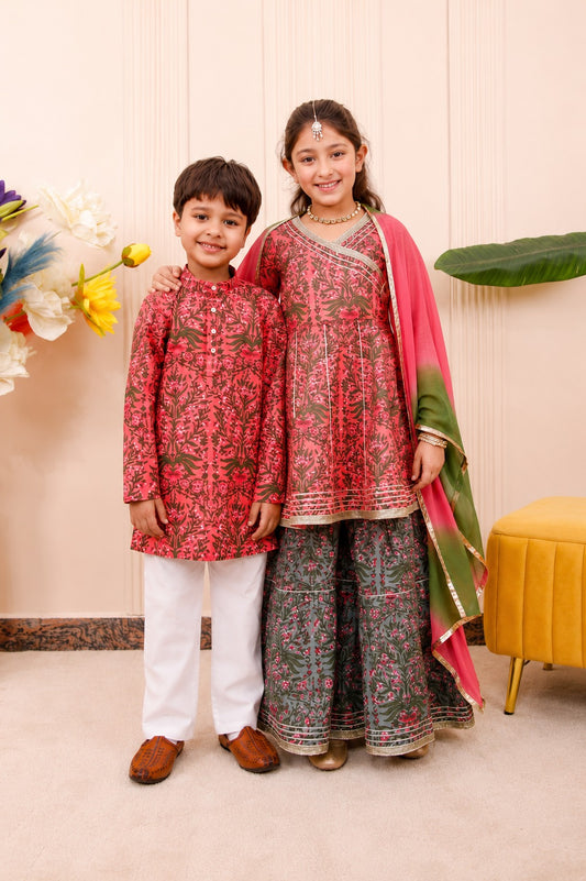 Ruby Pink Brother Sister Matching Ethnic Set